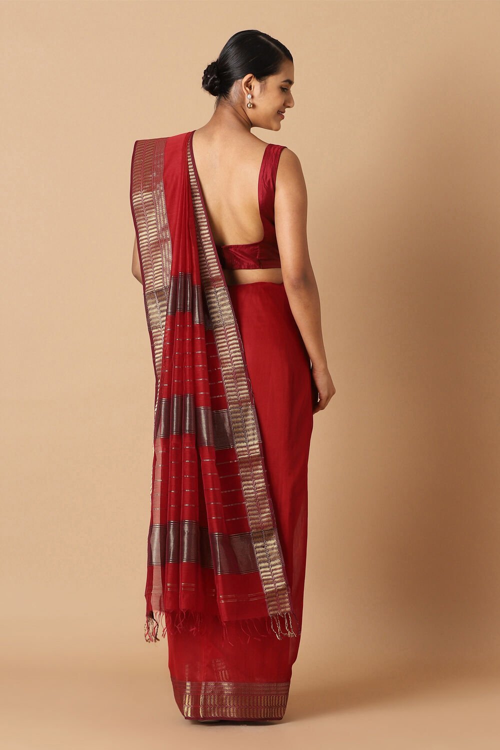 Red Pure Silk Cotton Maheswari Saree image number null