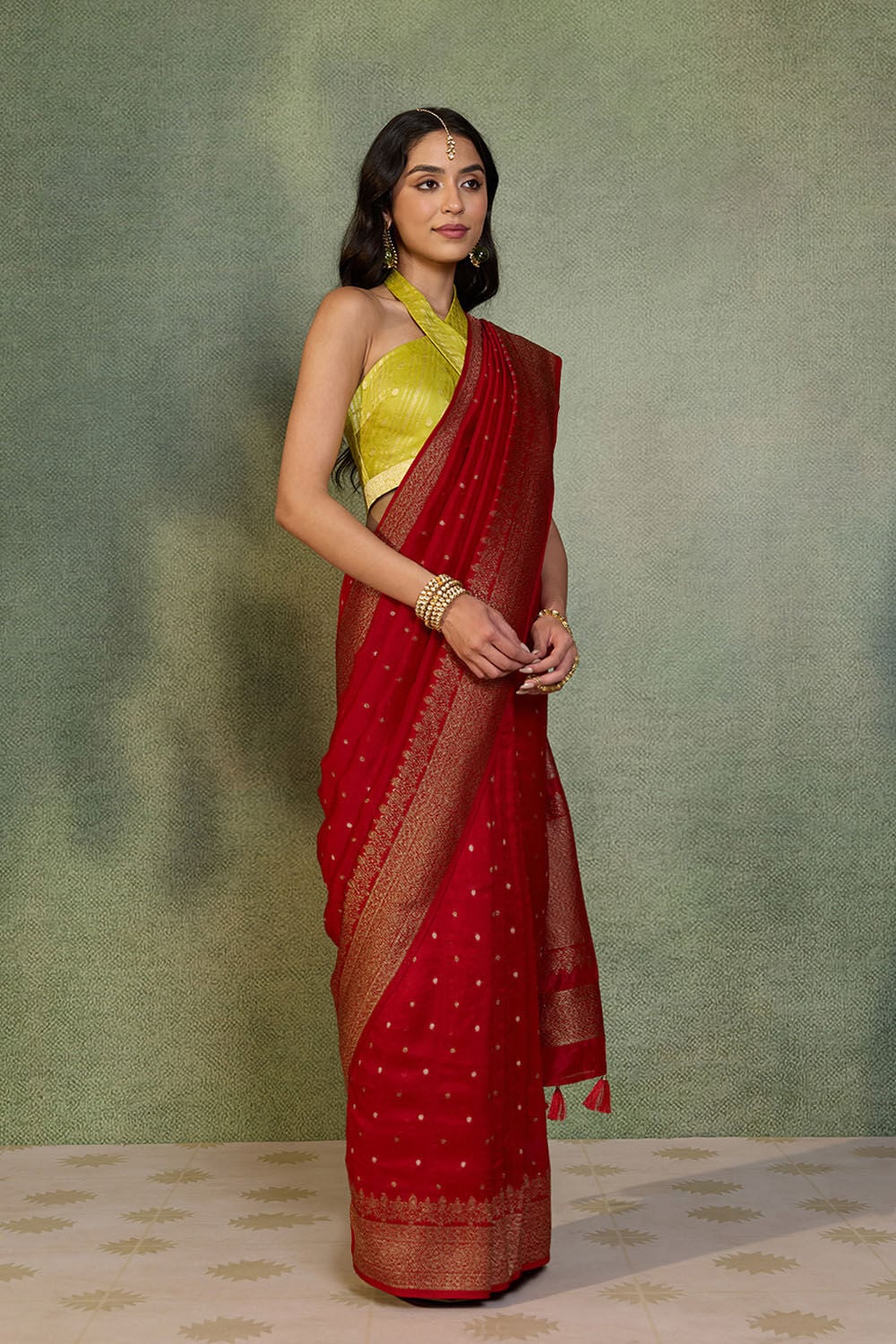 Red Woven Design Pure Viscose Saree image number null