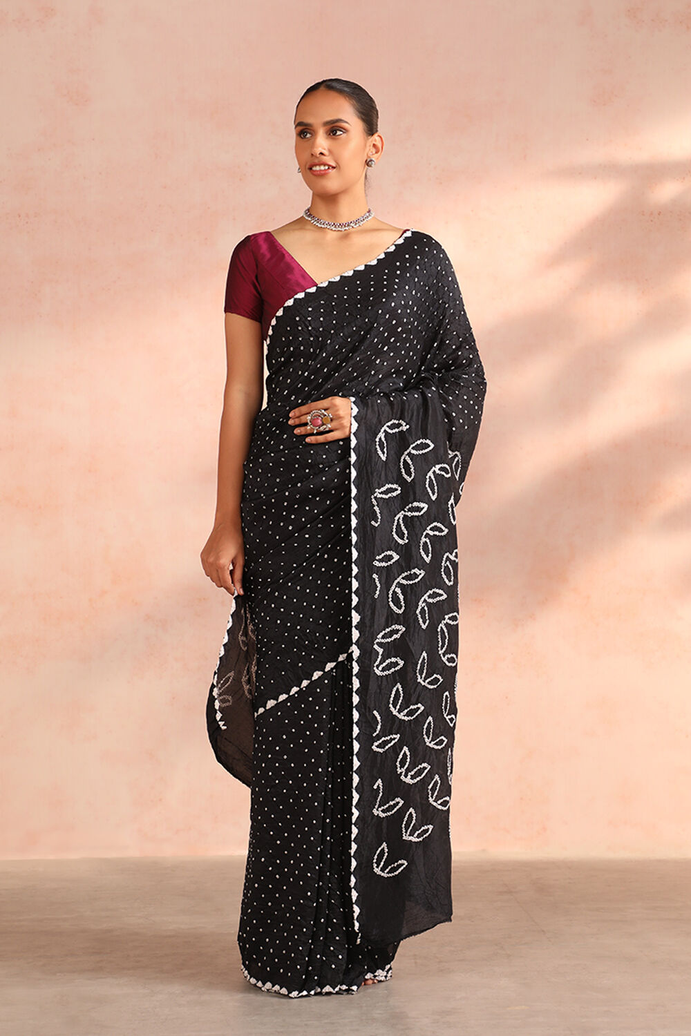 Black Gujarat Pure Silk Bandhani Saree image number null