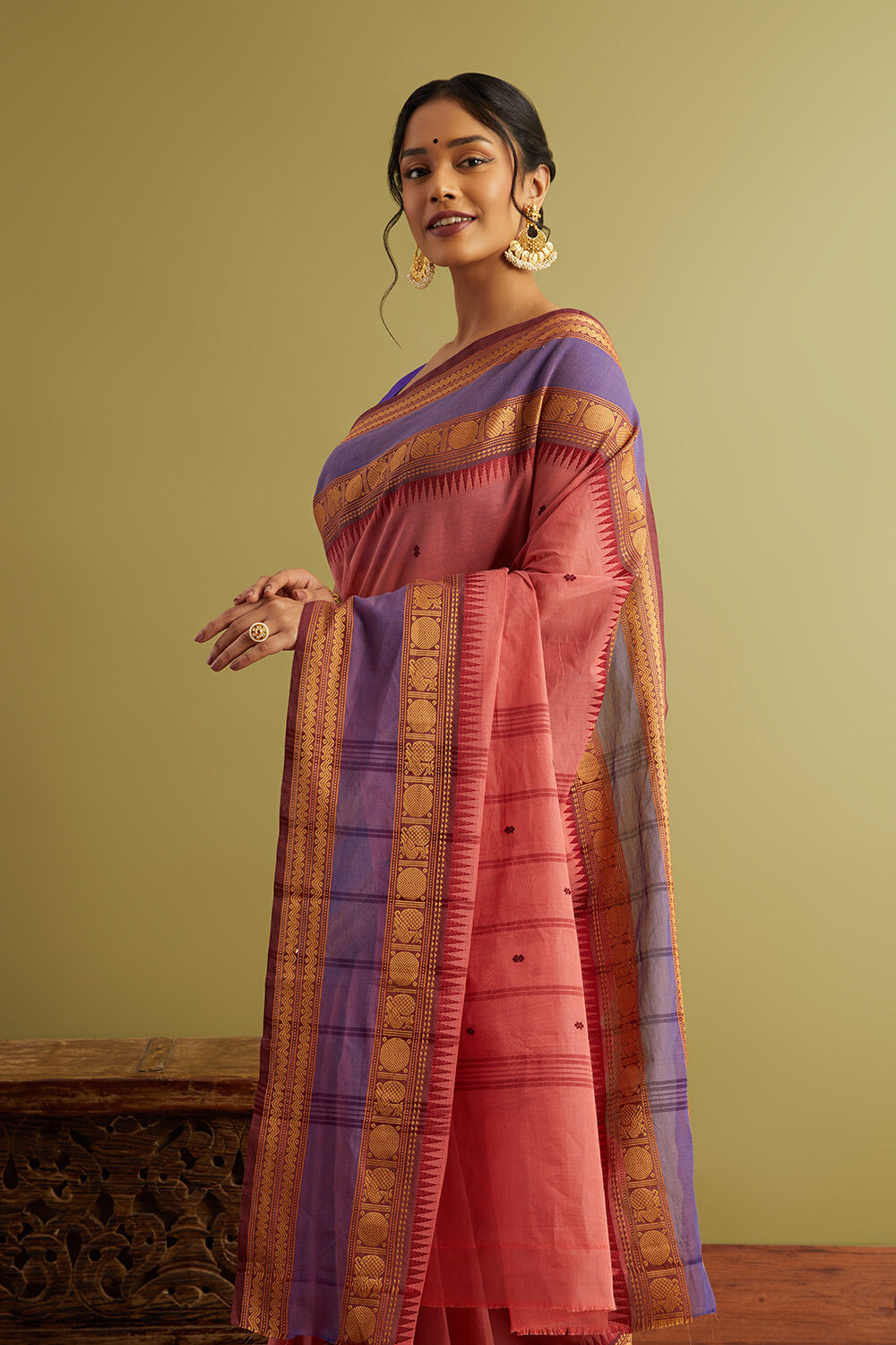 Pink Woven Pure South Cotton Saree image number null