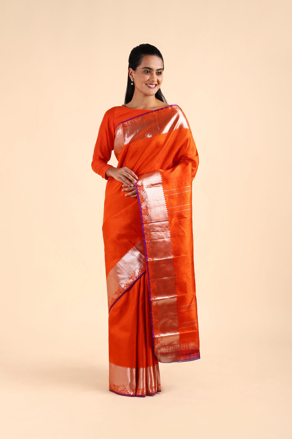 Orange Pure Silk Kanjivaram Saree image number null