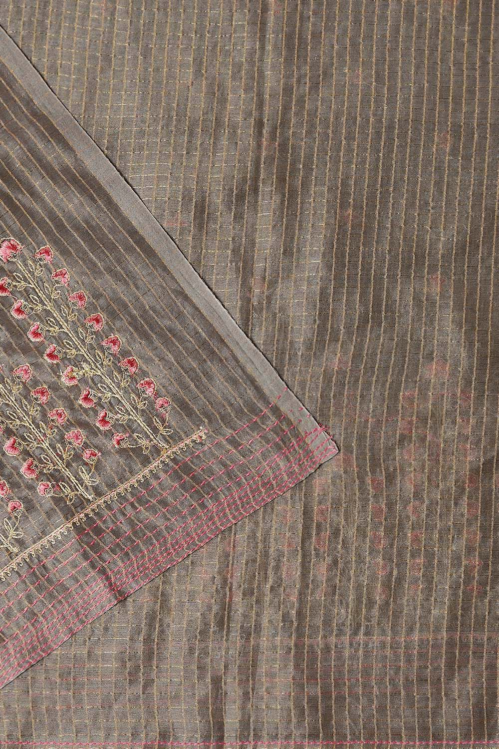 Grey Silk Cotton Embroidered Unstitched Suit Set image number null