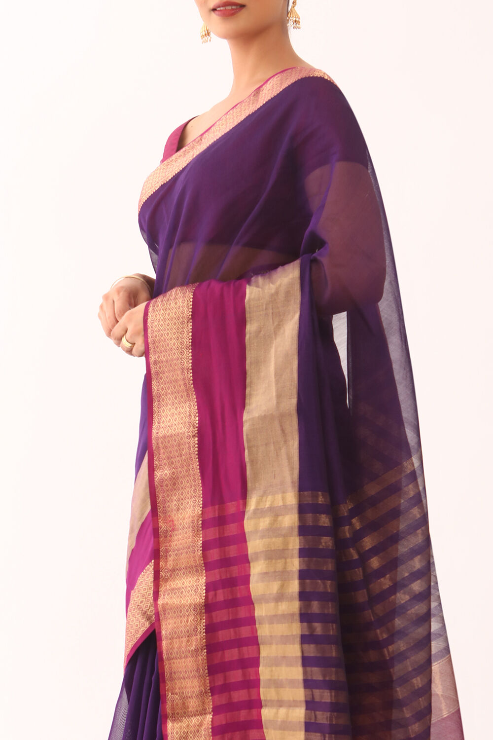 Purple Woven Pure Silk Cotton Maheswari Saree image number null