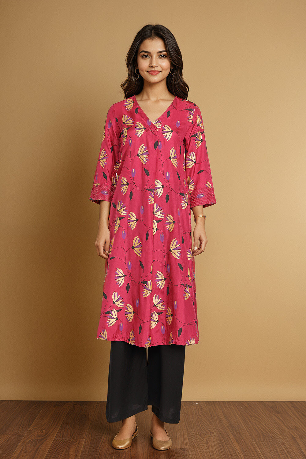 Pink Viscose Embroidered Kurta image number null