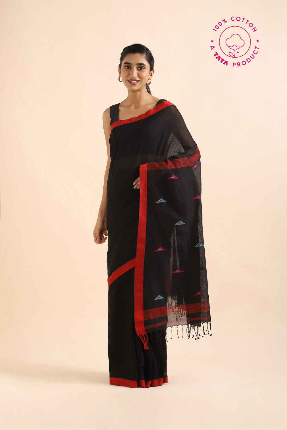 Black Pure Cotton Jamdani Saree image number null