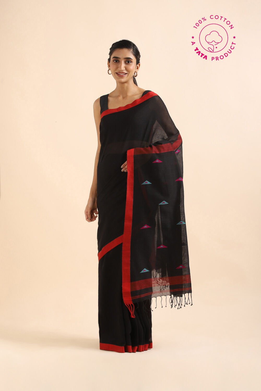 Black Pure Cotton Jamdani Saree image number null
