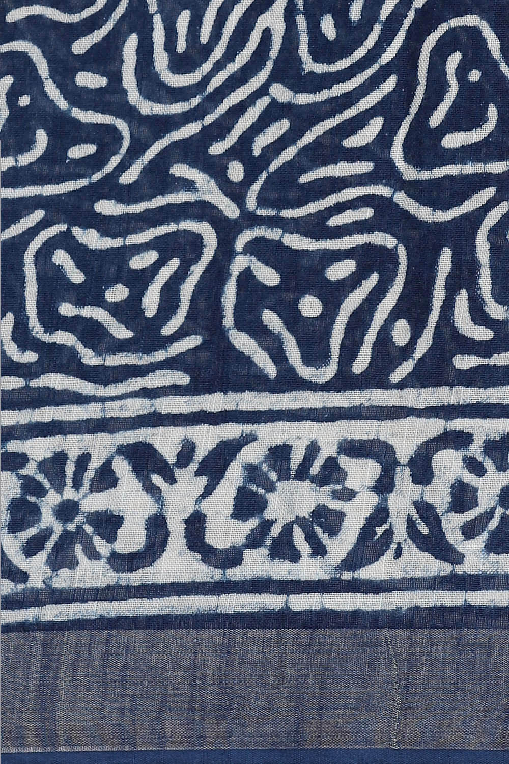 Dark Blue Pure Cotton Linen Bagru Printed Saree image number null