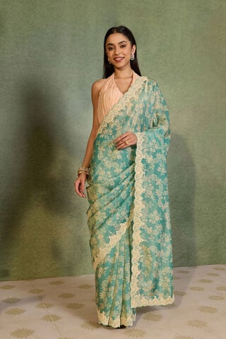 Blue Viscose Tissue Embroidered Saree thumbnail image number null