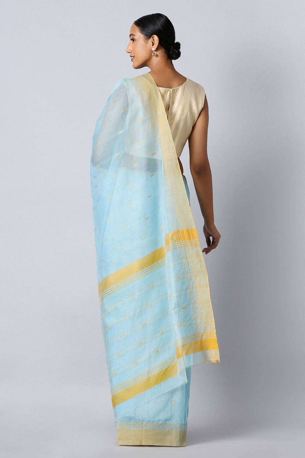 Blue Pure Silk Cotton Chanderi Saree image number null