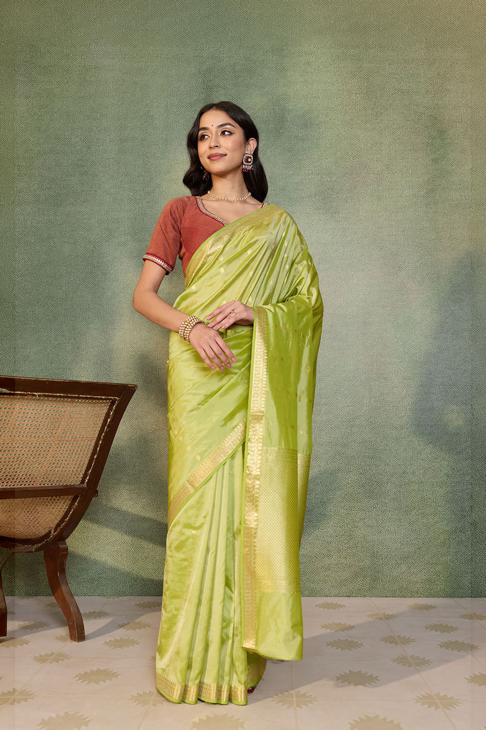 Light Green Silk Viscose Cutwork Banarasi Inspired Design Saree image number null