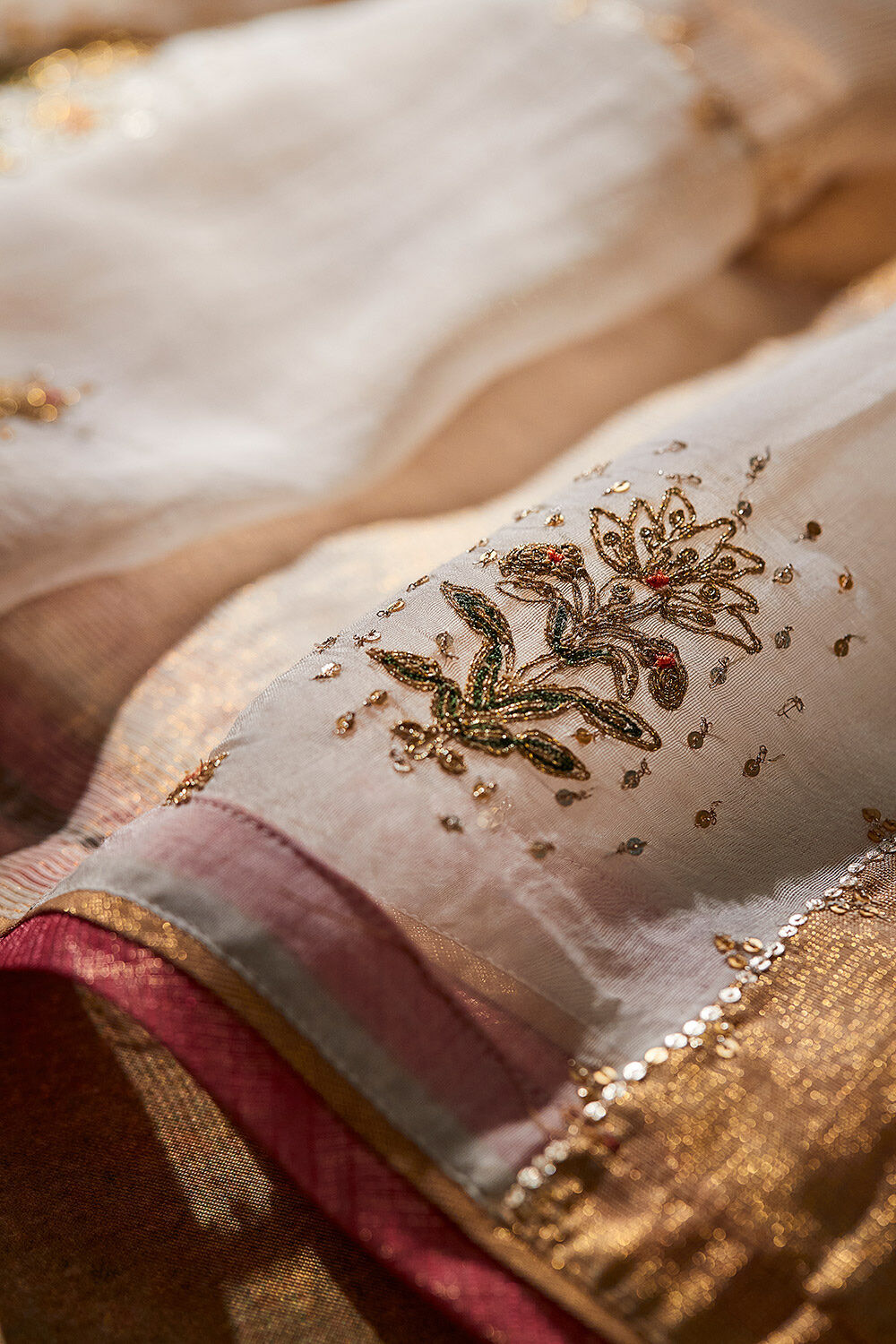 Off White Pure Silk Cotton Embroidery Saree image number null