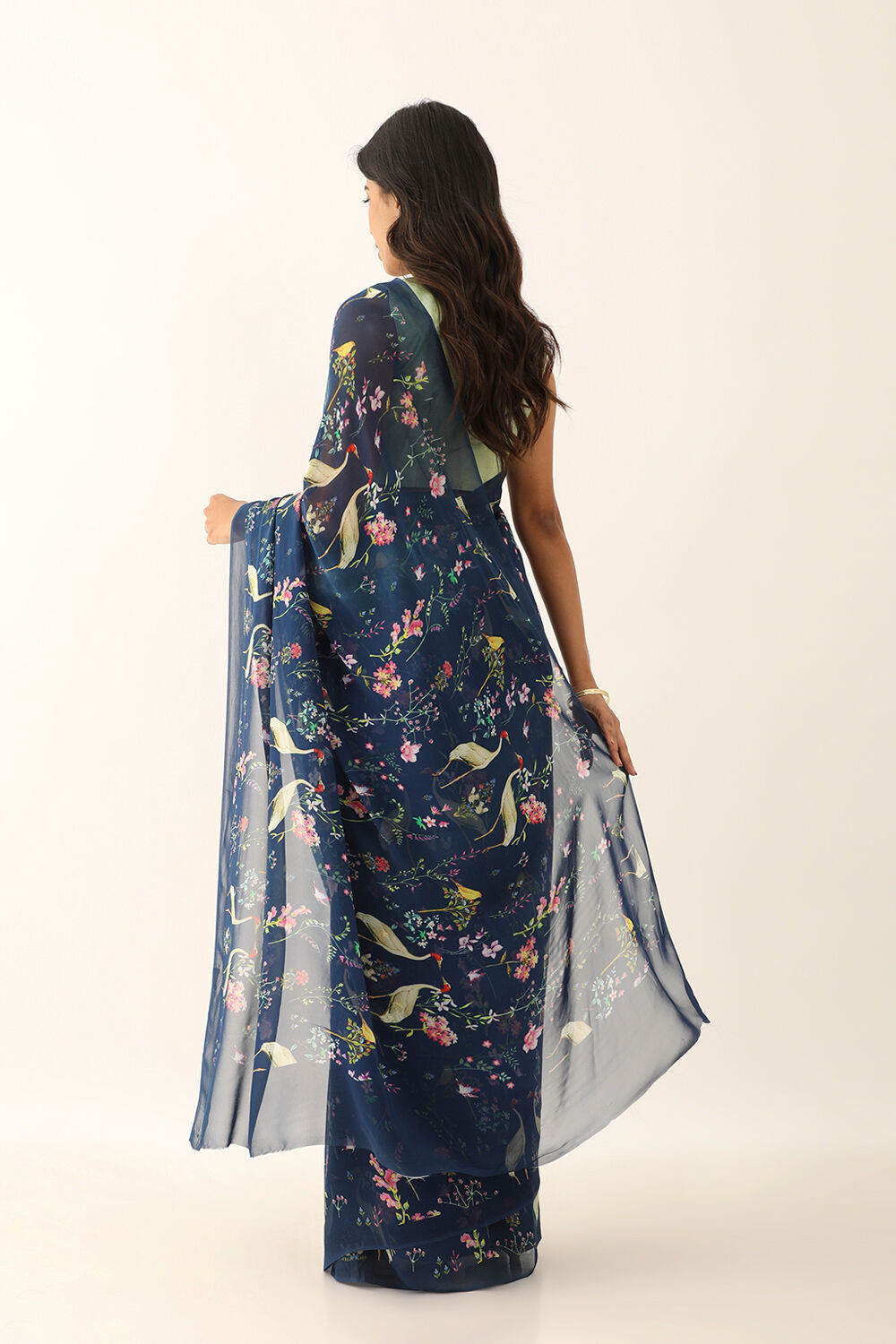 Blue Viscose Georgette Digital Print Saree image number null