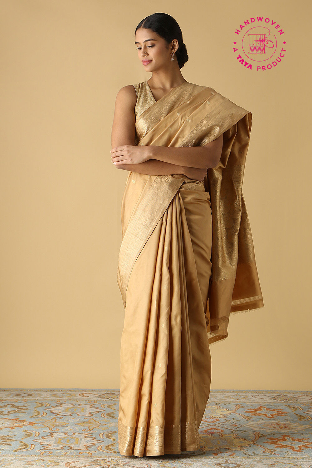 Beige Pure Silk Banarasi Saree image number null