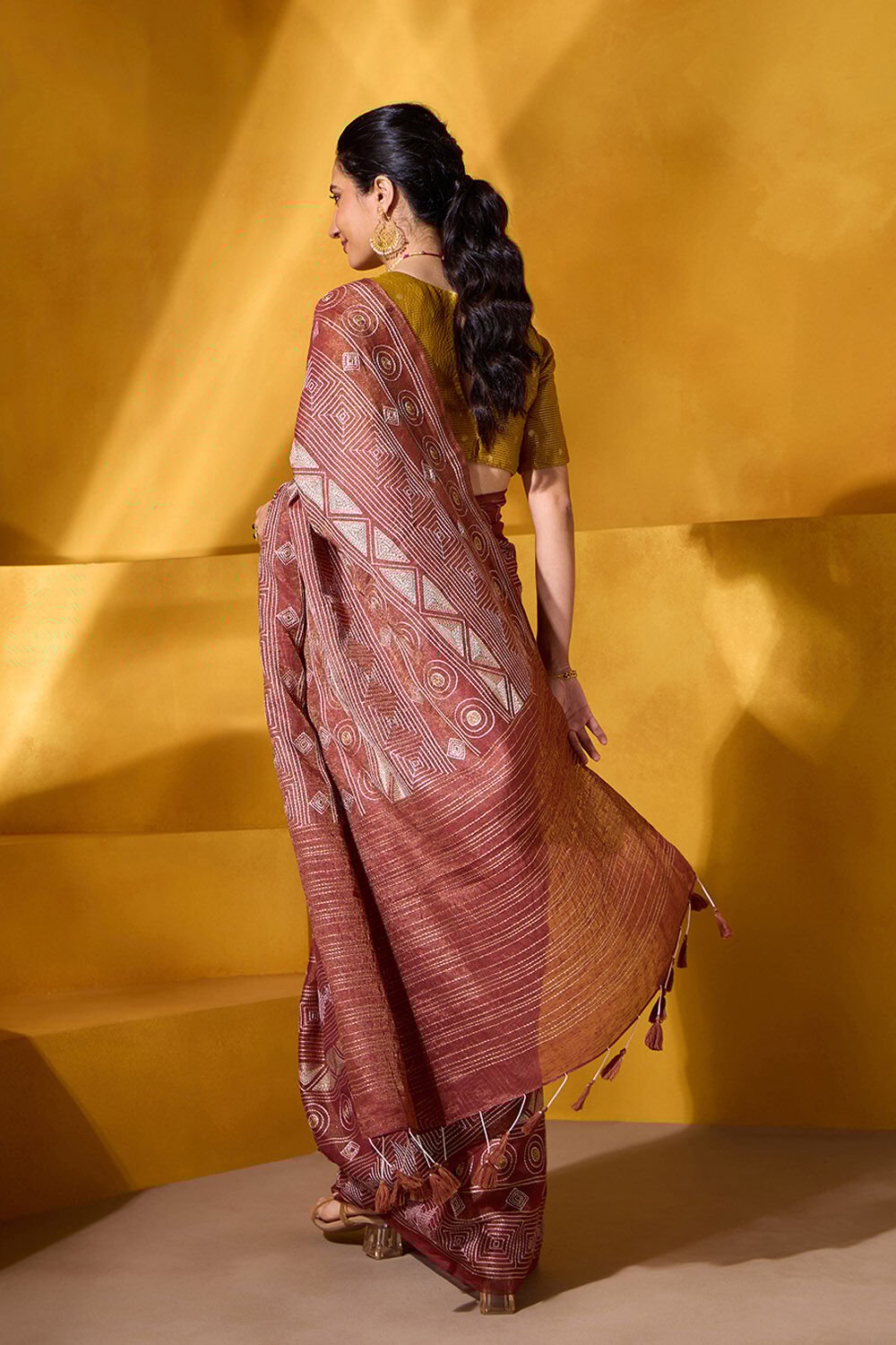 Red Tissue Linen Embroidered Saree image number null