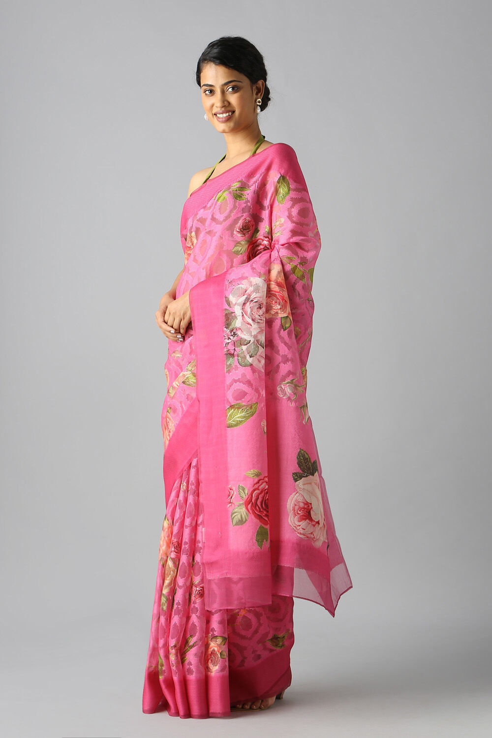 Pink Pure Organza Digital Printed Saree image number null