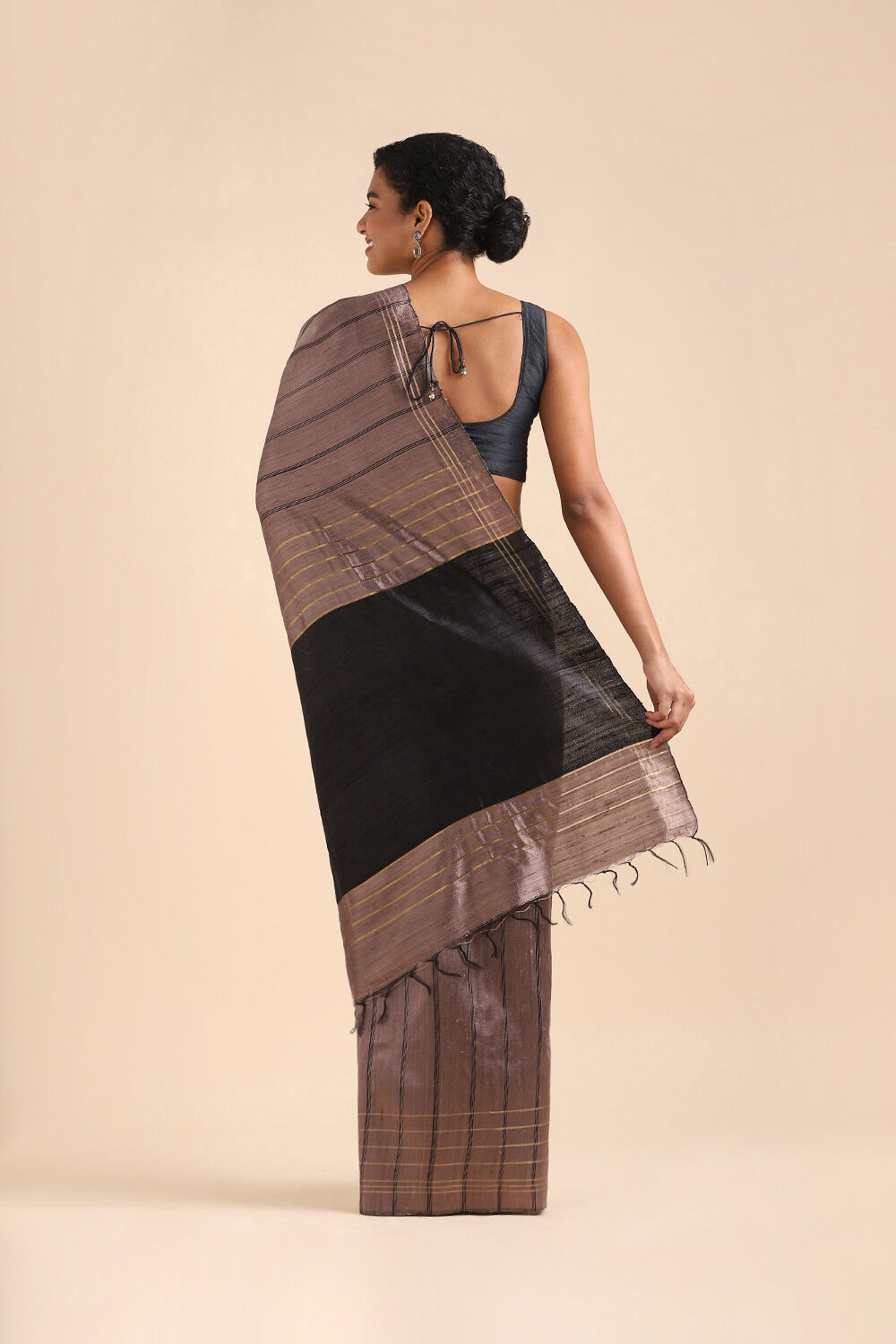 Grey Pure Tussar Silk Bhagalpuri Saree image number null