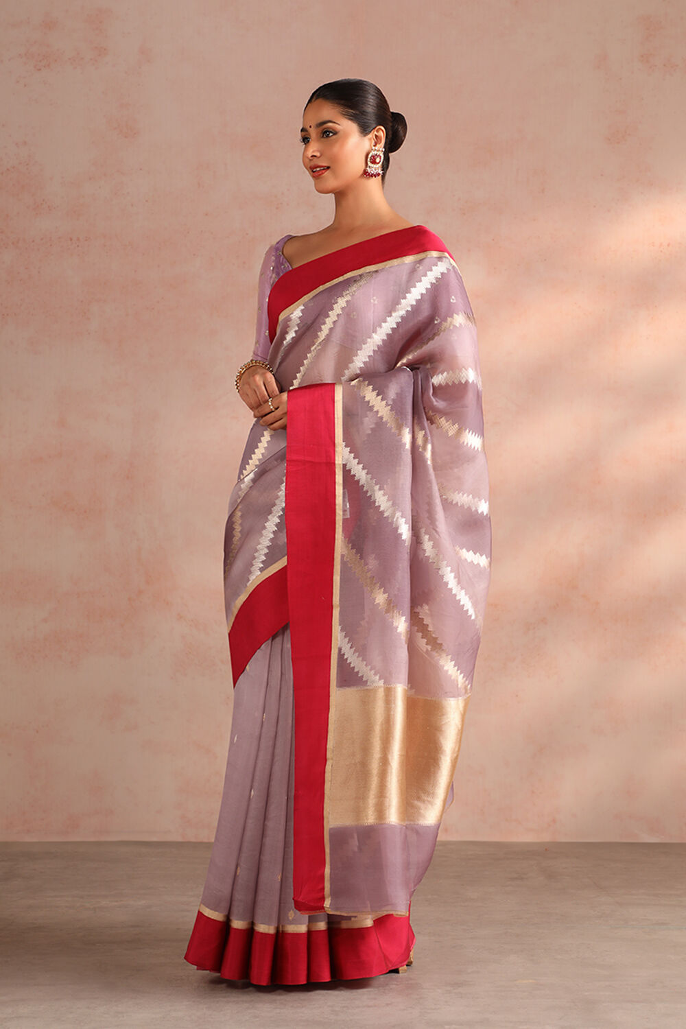 Violet Pure Silk Organza Kadwa Banarasi Saree image number null