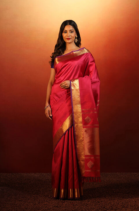 Pink Woven Pure Silk Kanjivaram Saree