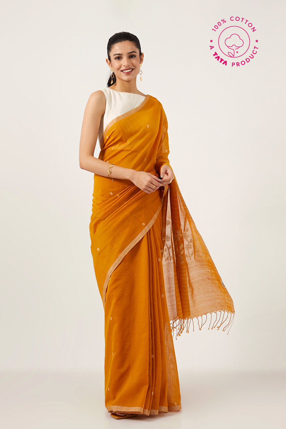 Yellow Pure Cotton Bengal Saree image number null