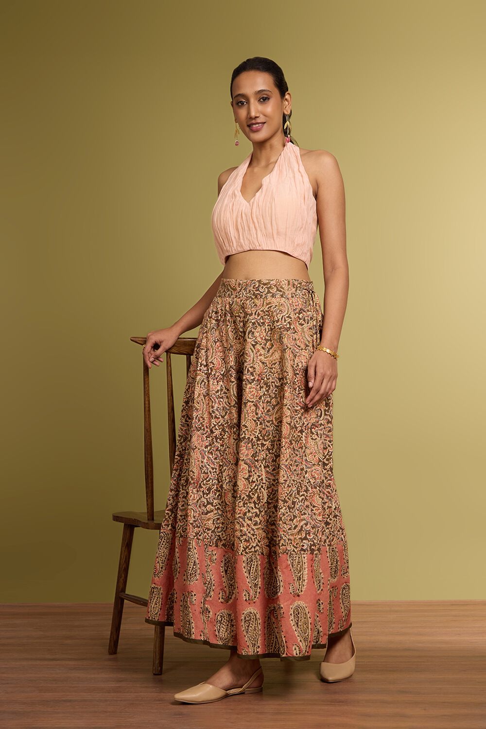 Brown Printed Kalamkari Pure Cotton Ethnic Skirt image number null