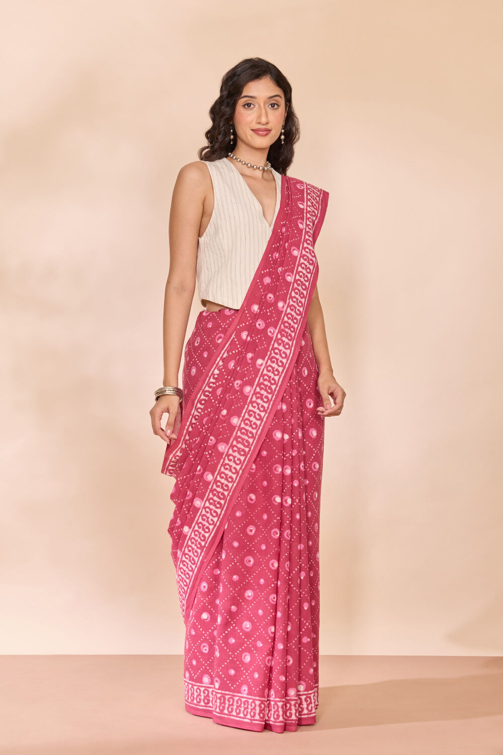 Pink Rajasthan Pure Cotton Dabu Block Printed Saree image number null