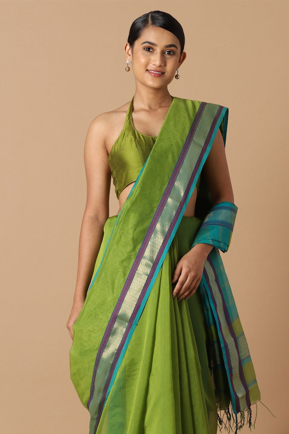 Green Pure Silk Cotton Maheswari Saree image number null