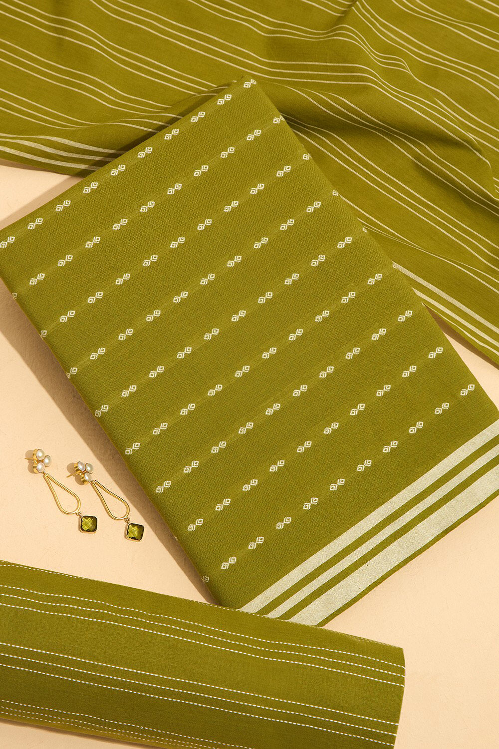 Light Green Pure Cotton Woven Unstitched Suit Set Taneira Online Store