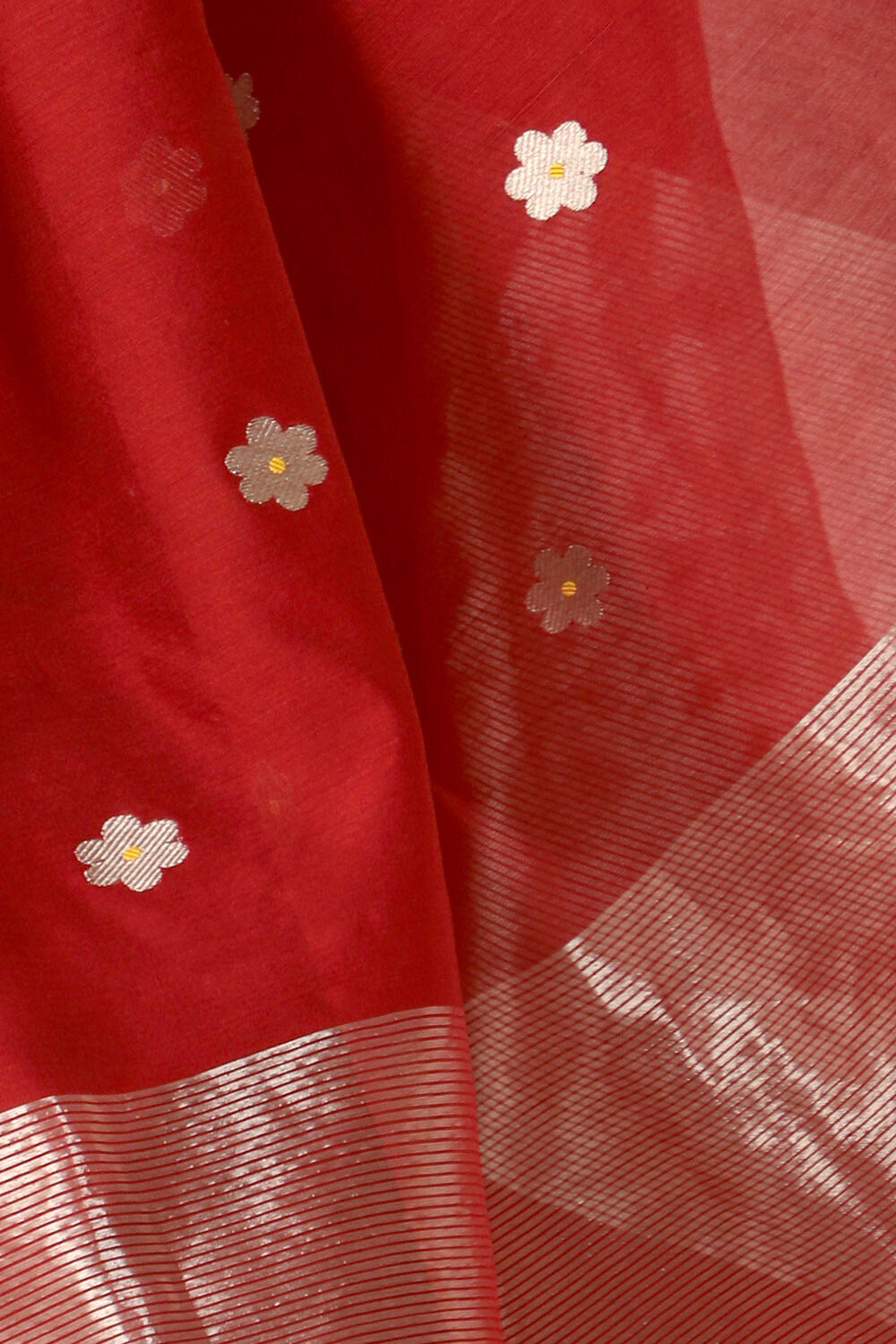 Red Chanderi Pure Silk Cotton Woven Saree image number null