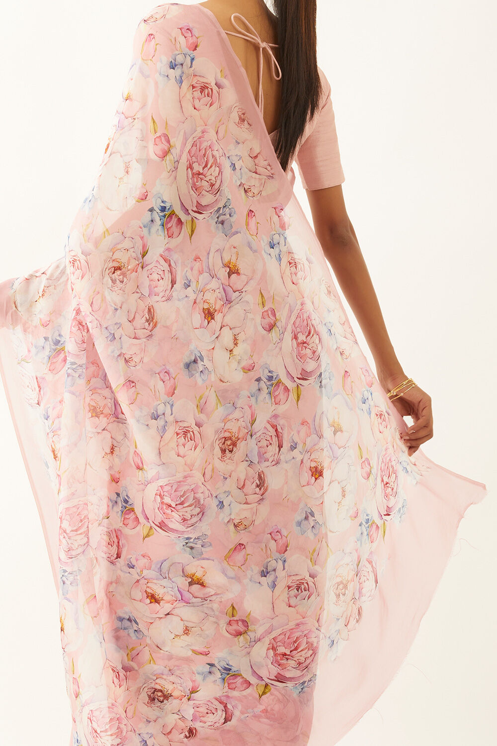 Light Pink Viscose Organza Digital Printed Saree image number null
