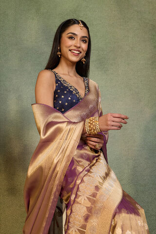 Purple Woven Viscose Tissue Saree image number