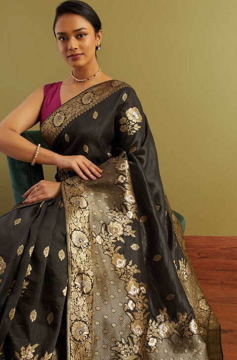 Black Woven Viscose Luxe Saree