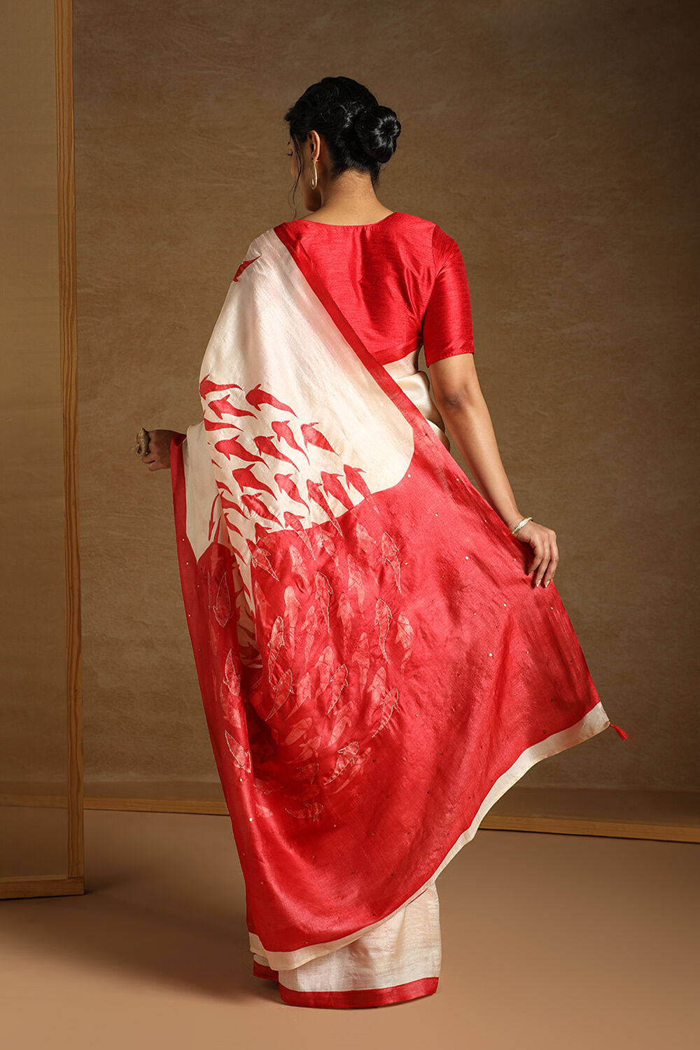 Beige Pure Tussar Silk Hand Painted Saree image number null