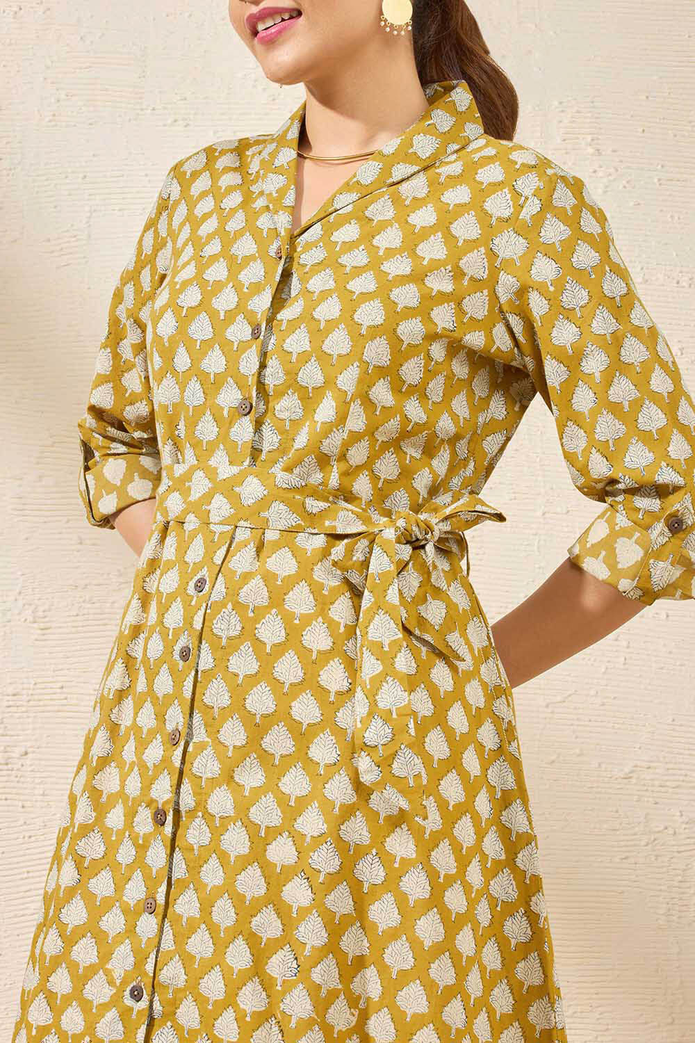 Yellow Pure Cotton Printed Sanganeri Kurta image number null