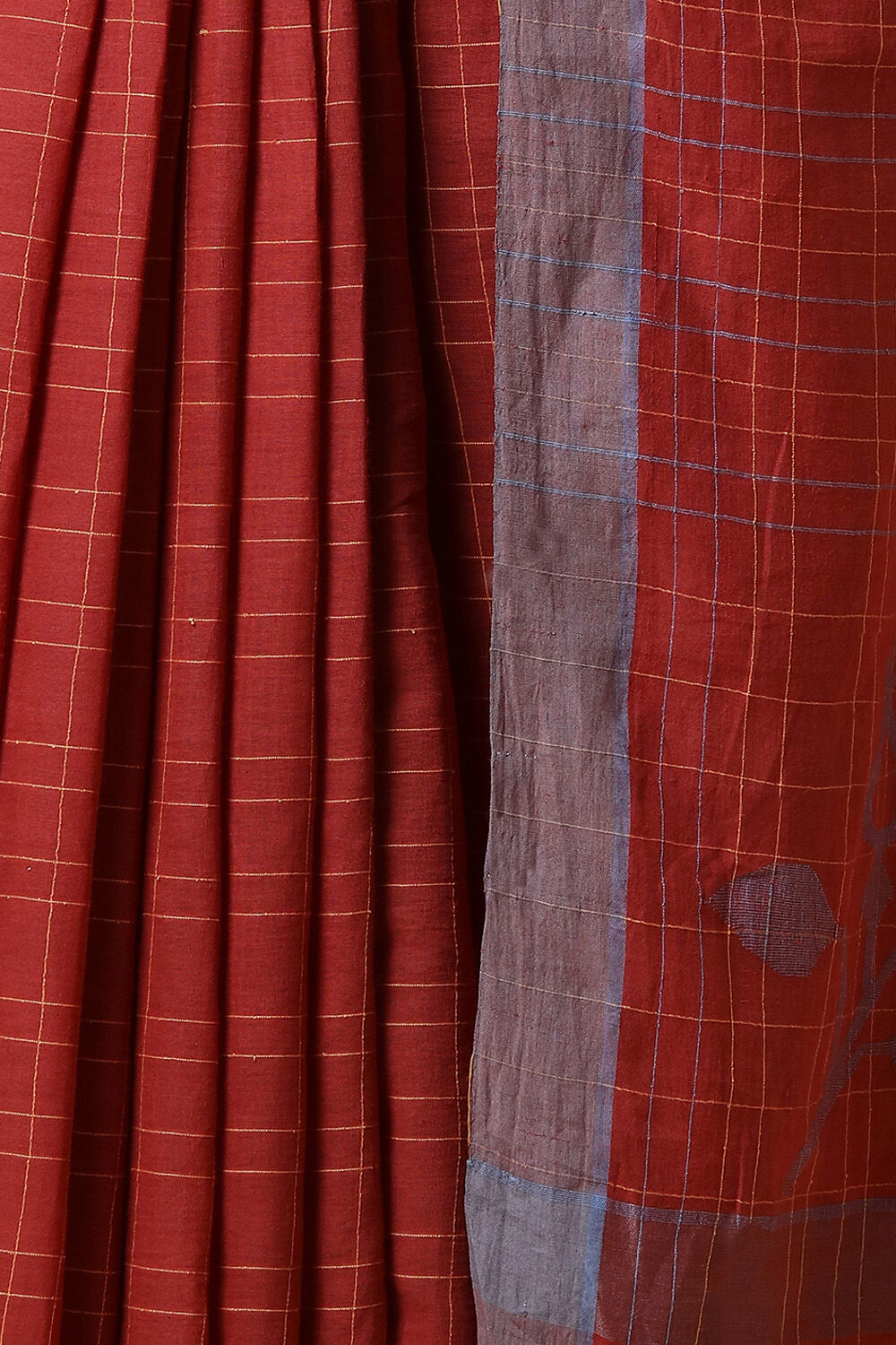 Red Cotton Pure Khadi Jamdani Saree image number null