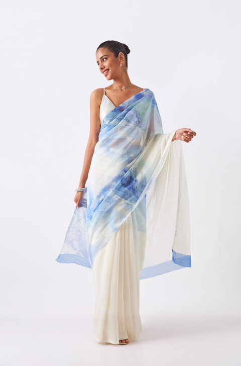 Purple Pure Silk Cotton Digital Printed Saree