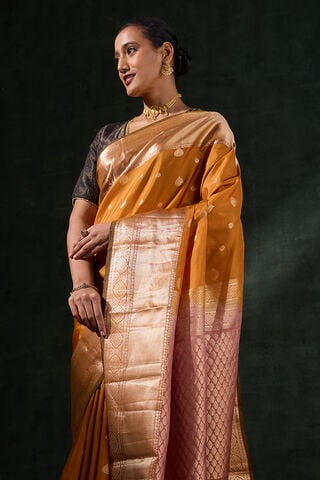 Dark Yellow Woven Silk Viscose Saree thumbnail image number null