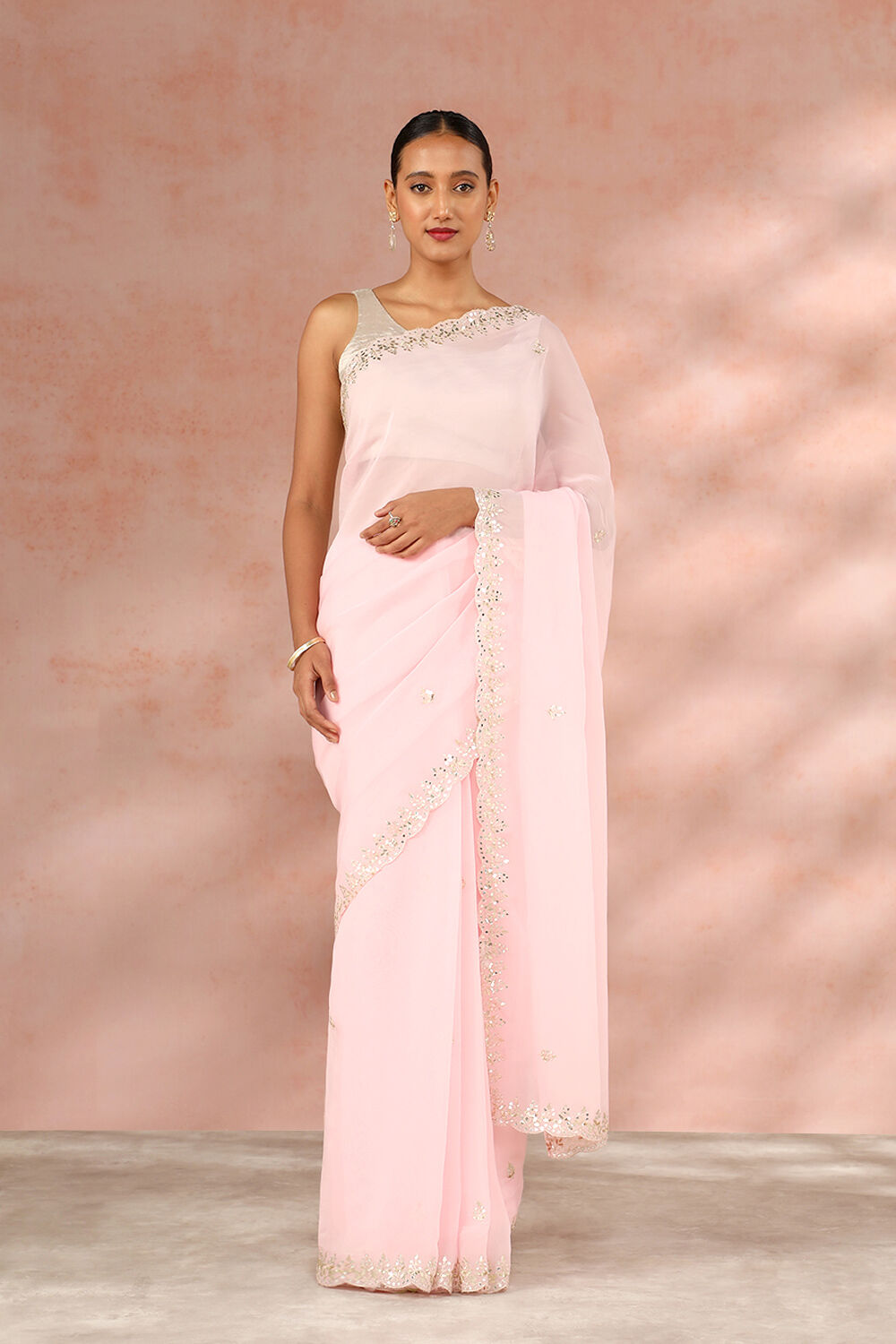 Light Pink Contemporary Viscose Organza Gota Patti Saree image number null