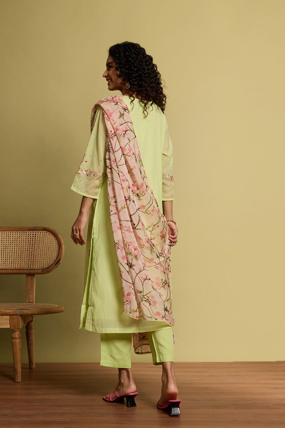 Light Green Pure Cotton Embroidered Kurta Set image number null