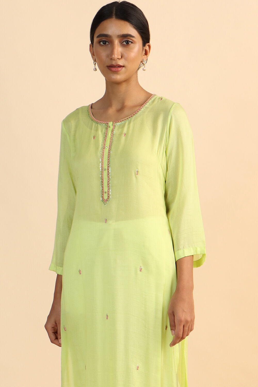 Light Green Viscose Embroidered Kurta image number null
