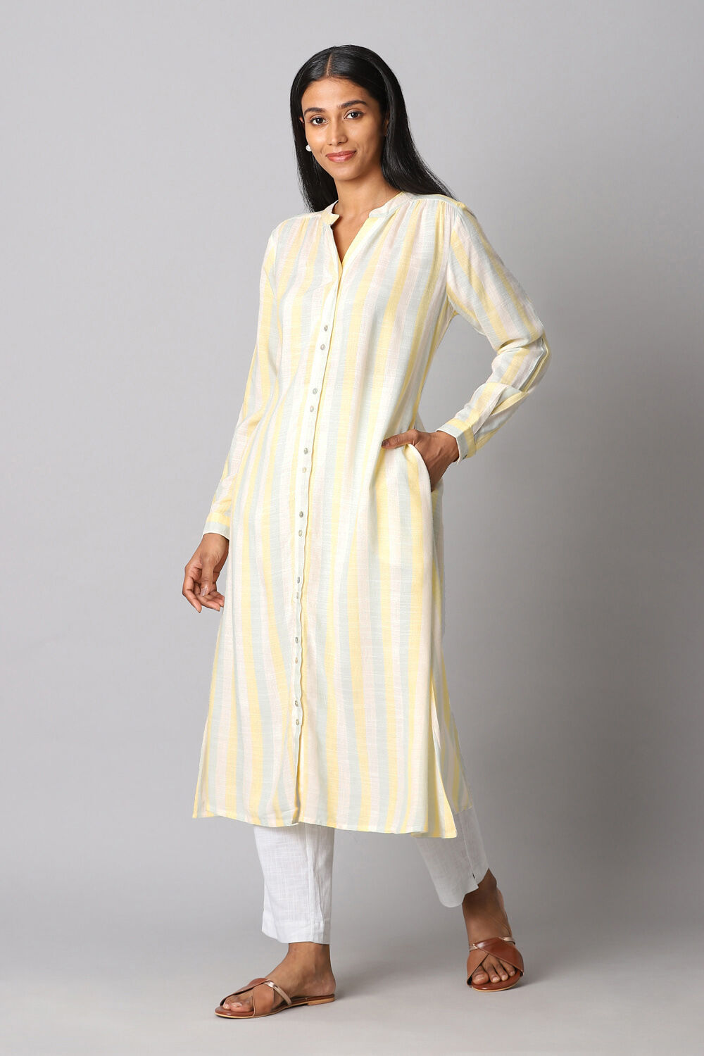 Yellow Viscose Embroidered Kurta Set image number null