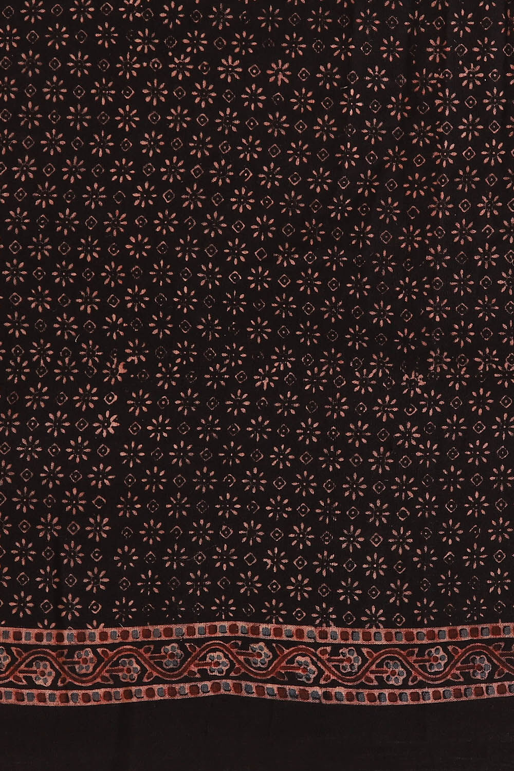 Black Pure Khadi Cotton Ajrakh Printed Saree image number null
