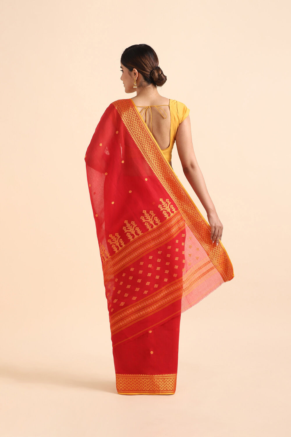 Red Pure Cotton Jamdani Saree image number null