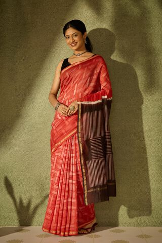Red Rajasthan Pure Silk Cotton Tie & Dye Shibori Saree thumbnail image number null