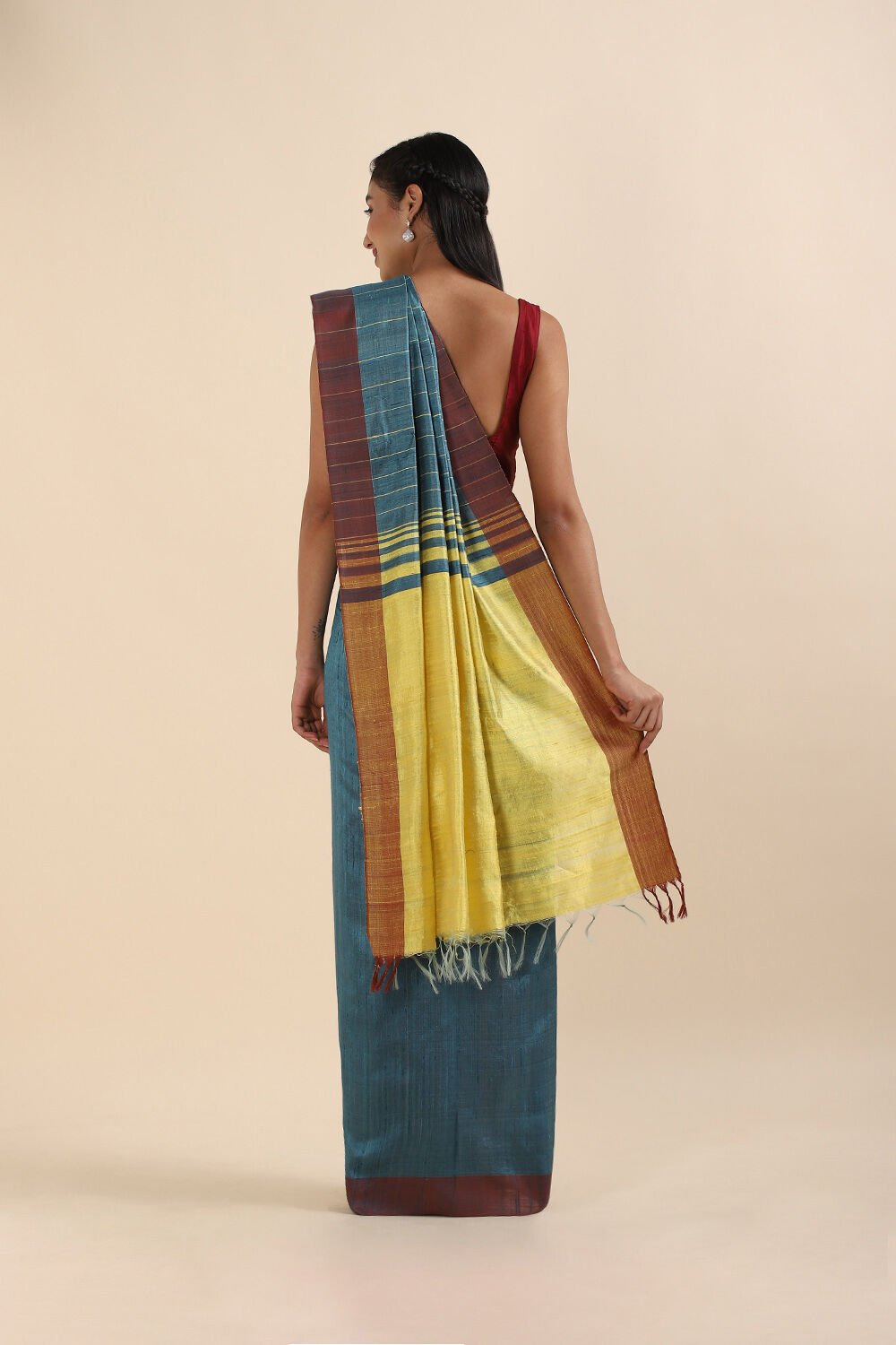 Dark Blue Pure Tussar Silk Bhagalpuri Saree image number null