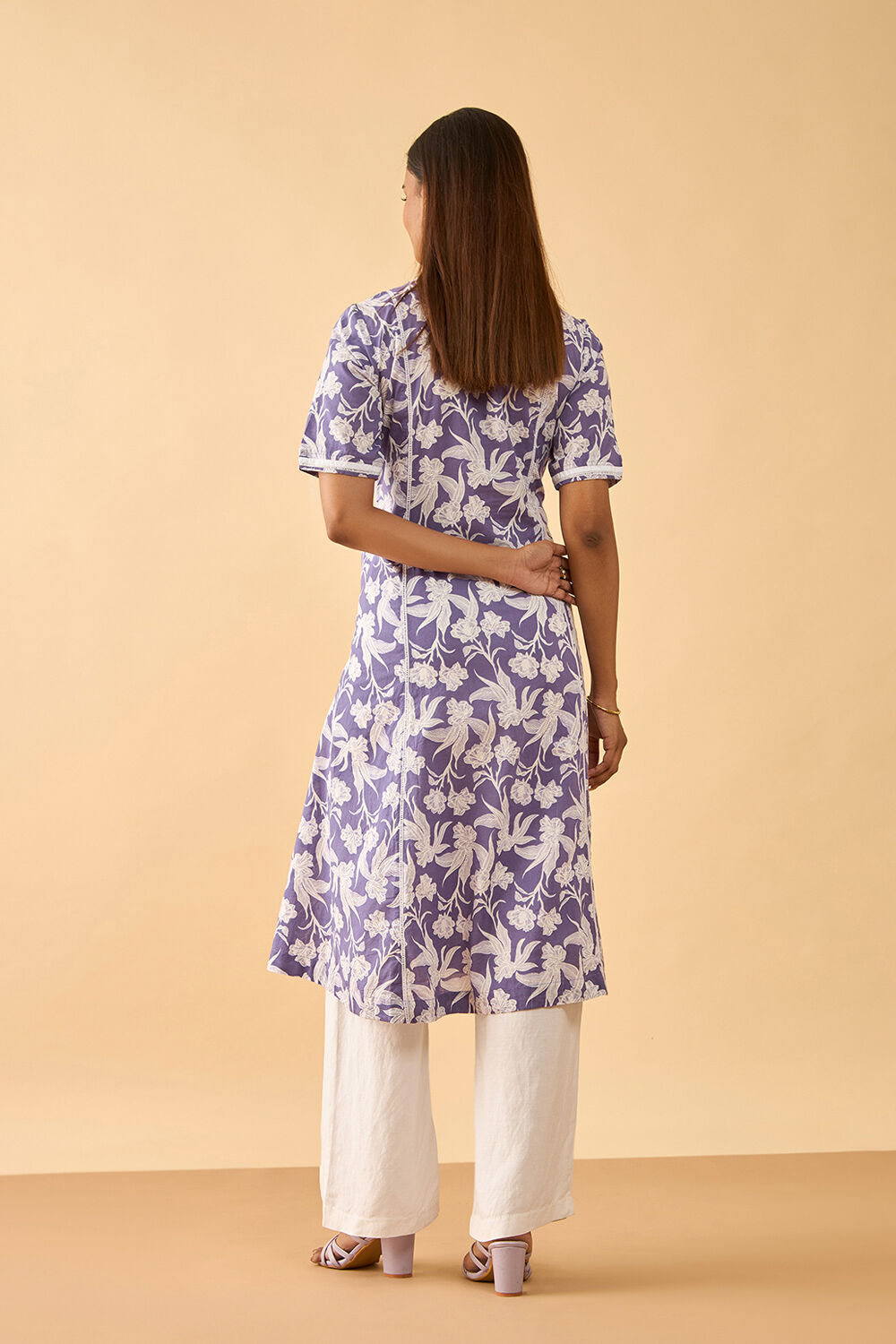 Violet Screen Printed Pure Cotton Kurta image number null