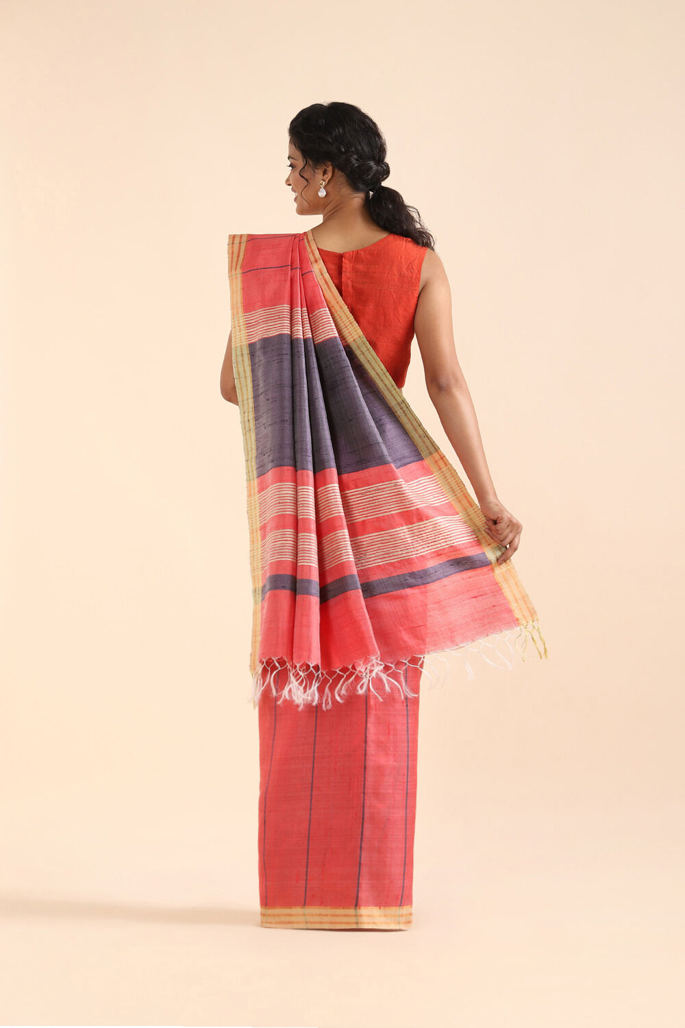 Red Pure Tussar Silk Bhagalpuri Saree image number null