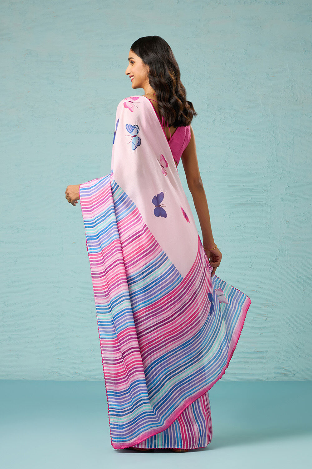 Pink Printed Viscose Crepe Saree image number null