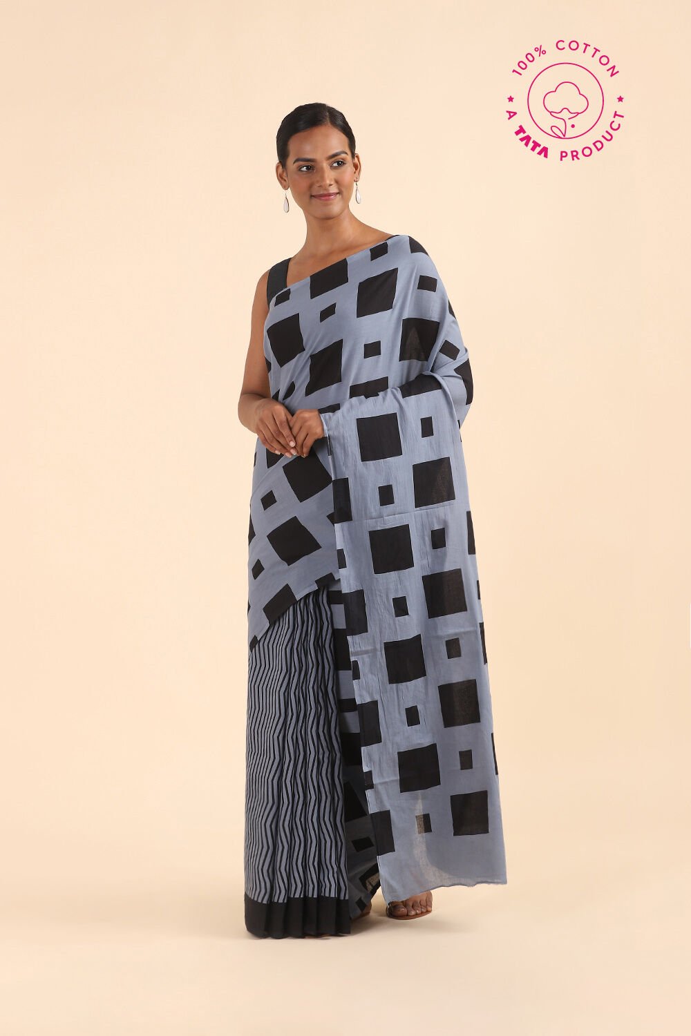 Grey Pure Cotton Printed Saree image number null