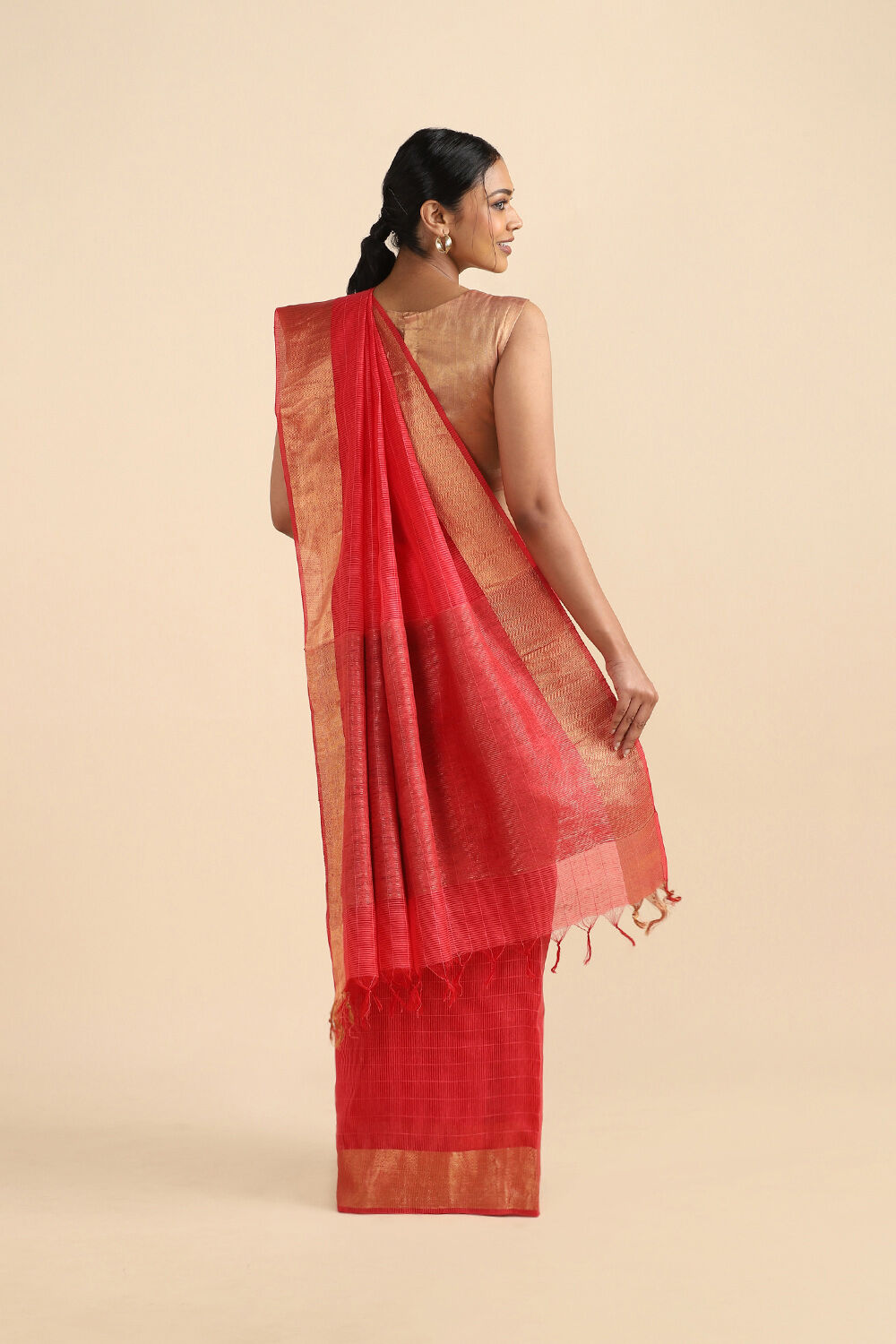 Light Red Pure Silk Woven Saree image number null