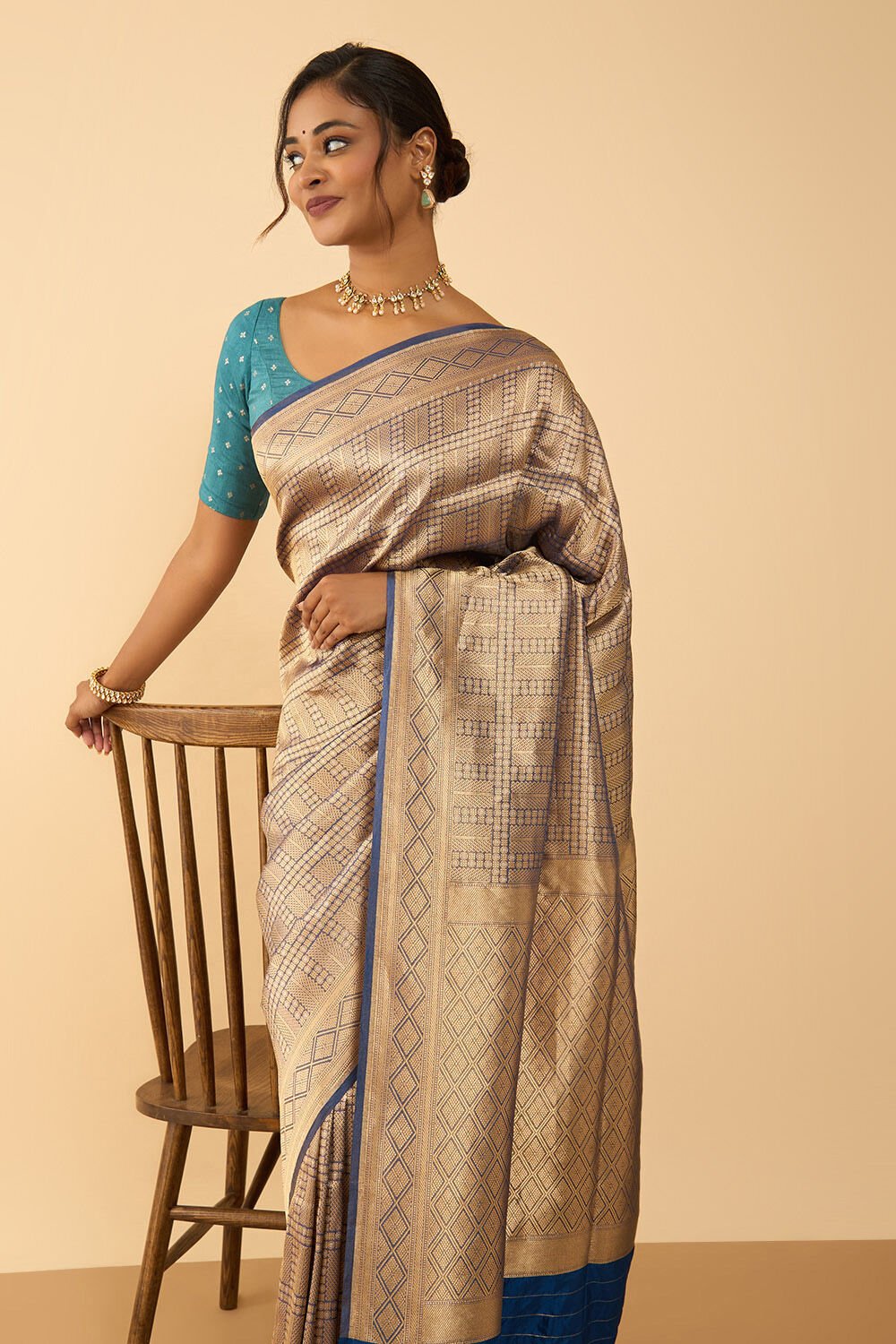 Blue Pure Silk Tissue Brocade Banarasi Saree image number null